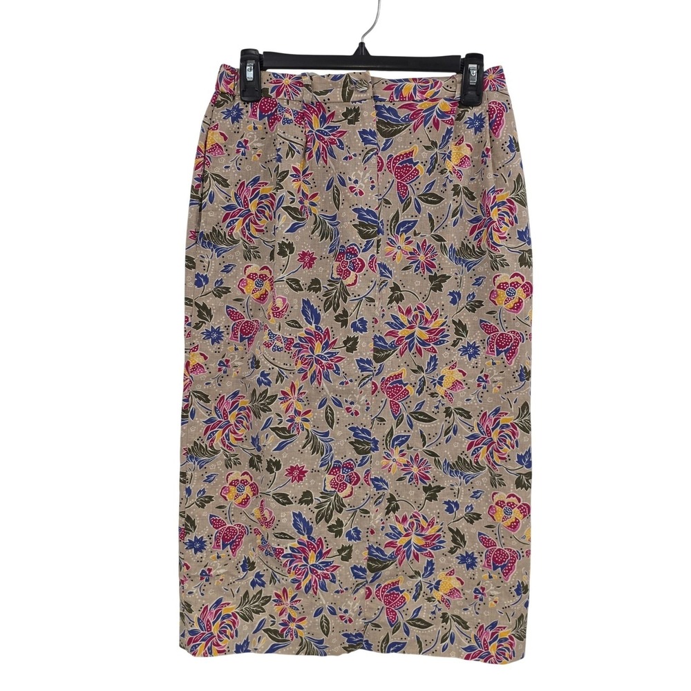 Talbots Floral Pencil Skirt in Beige with Pink, Blue & Green